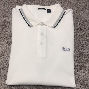 Hugo Boss Mens Polo Sz XXL White /Black /Gray Trim